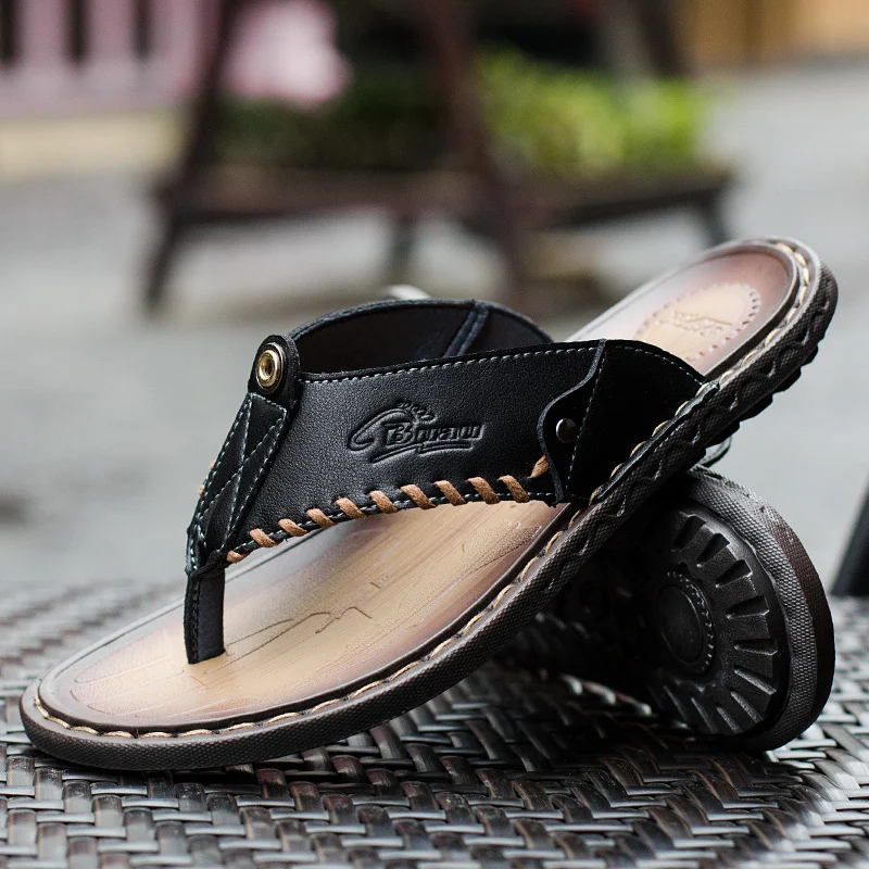 Summer Outdoor Flip-flops Casual Leather Beach Sandals Mens Large-size — image 4