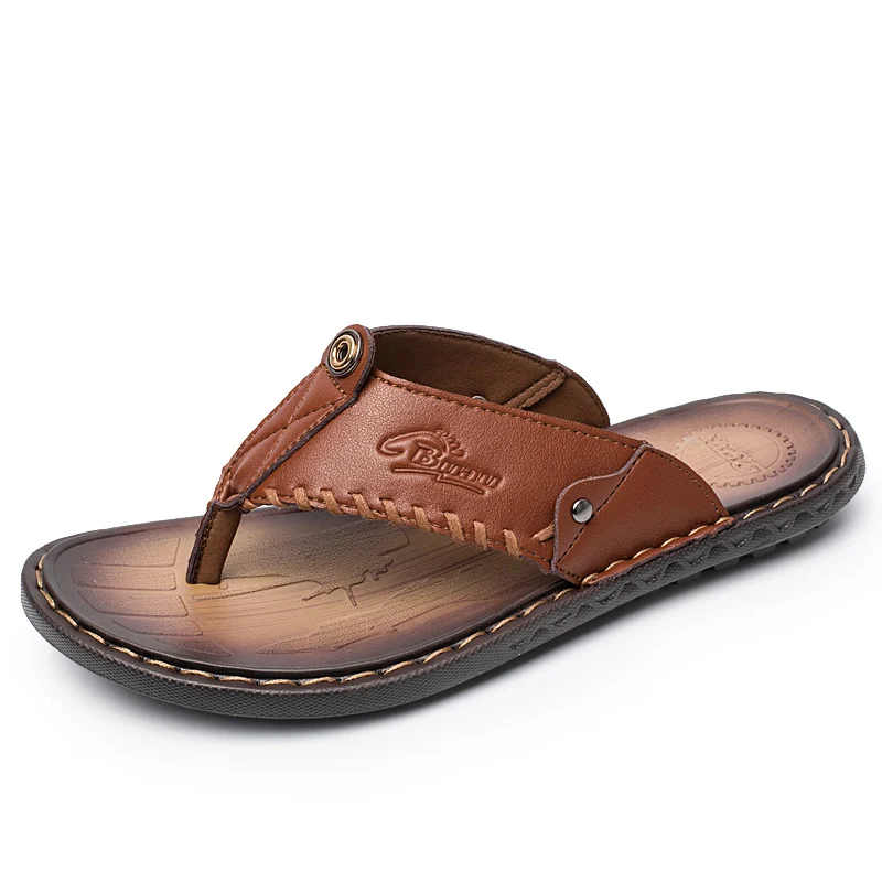 Summer Outdoor Flip-flops Casual Leather Beach Sandals Mens Large-size — image 1