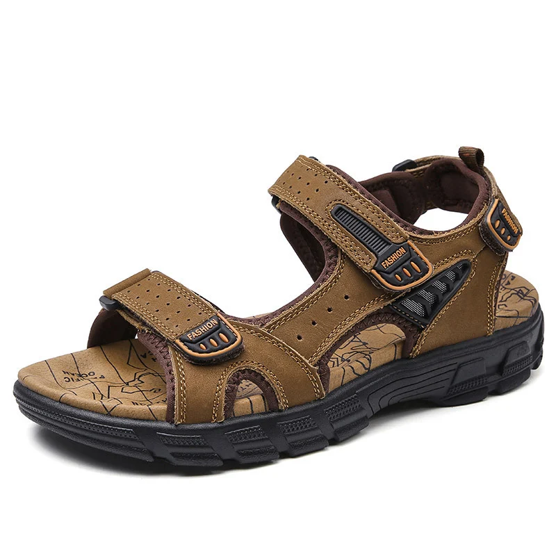 Summer Sandals Men's Thick-soled Open Toe Head Layer Cowhide Beach Shoes Soft-soled… — image 3