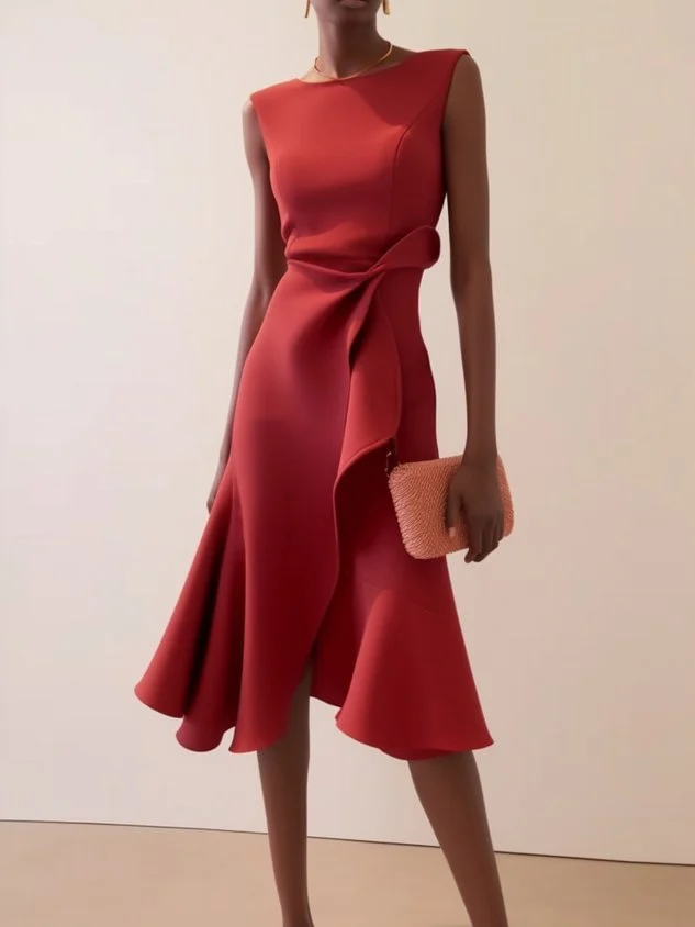 Summer Women's New Sleeveless Solid Color Fashion Versatile Temperament Round Neck Dress — image 9