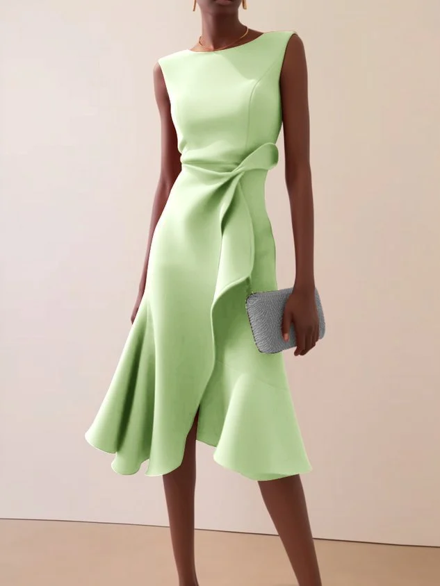 Summer Women's New Sleeveless Solid Color Fashion Versatile Temperament Round Neck Dress — image 6