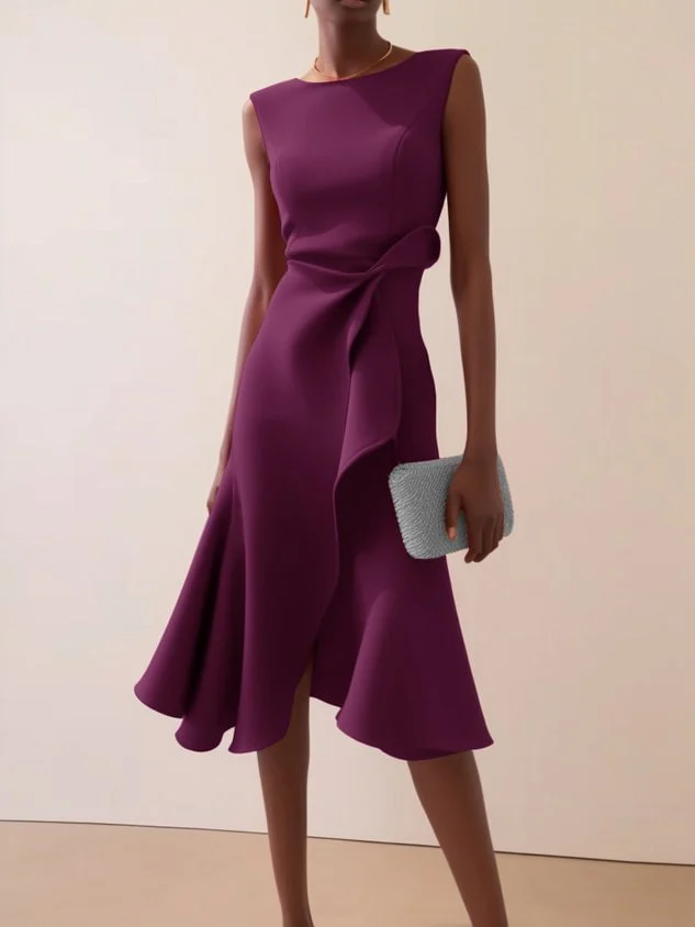 Summer Women's New Sleeveless Solid Color Fashion Versatile Temperament Round Neck Dress — image 12