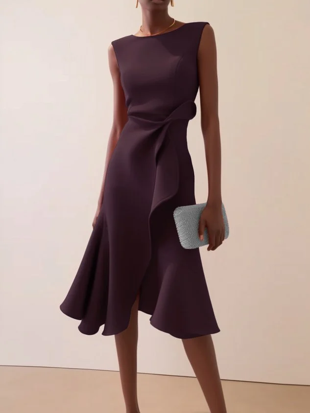 Summer Women's New Sleeveless Solid Color Fashion Versatile Temperament Round Neck Dress — image 4