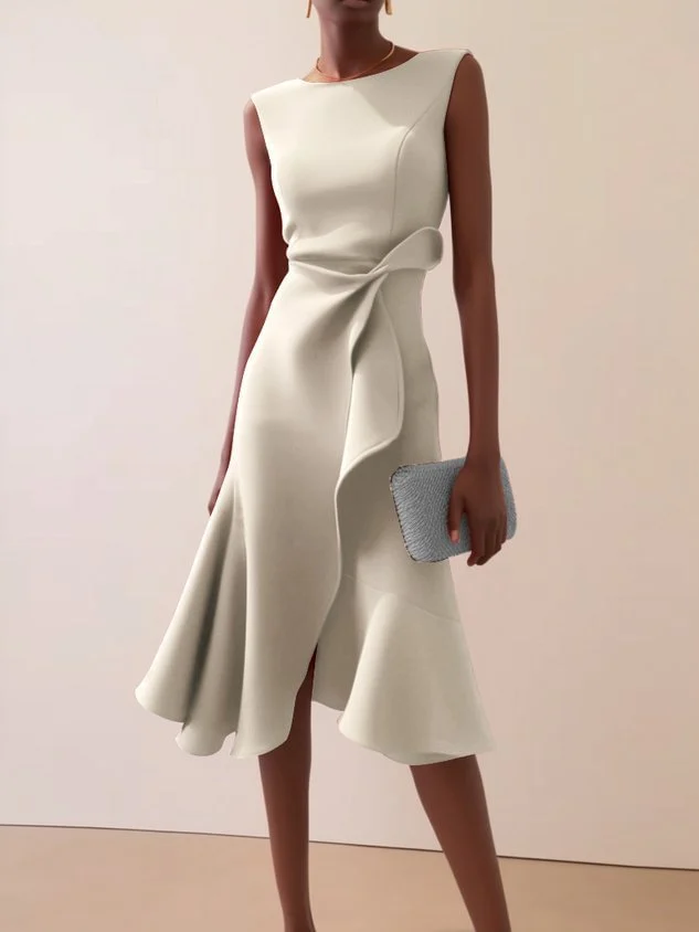 Summer Women's New Sleeveless Solid Color Fashion Versatile Temperament Round Neck Dress — image 1