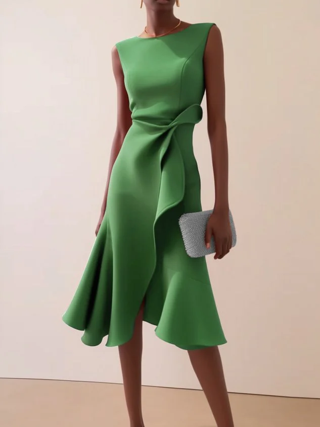 Summer Women's New Sleeveless Solid Color Fashion Versatile Temperament Round Neck Dress — image 5