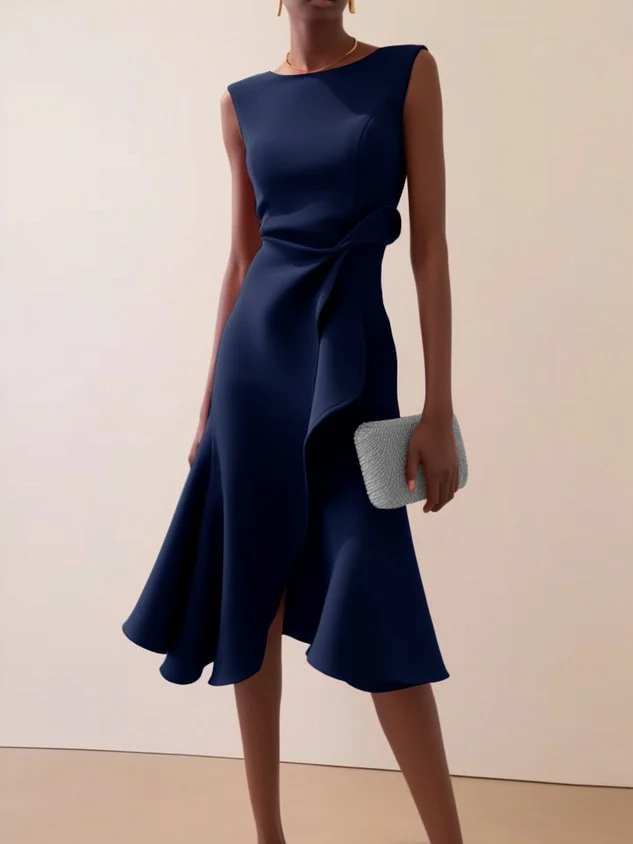 Summer Women's New Sleeveless Solid Color Fashion Versatile Temperament Round Neck Dress — image 11