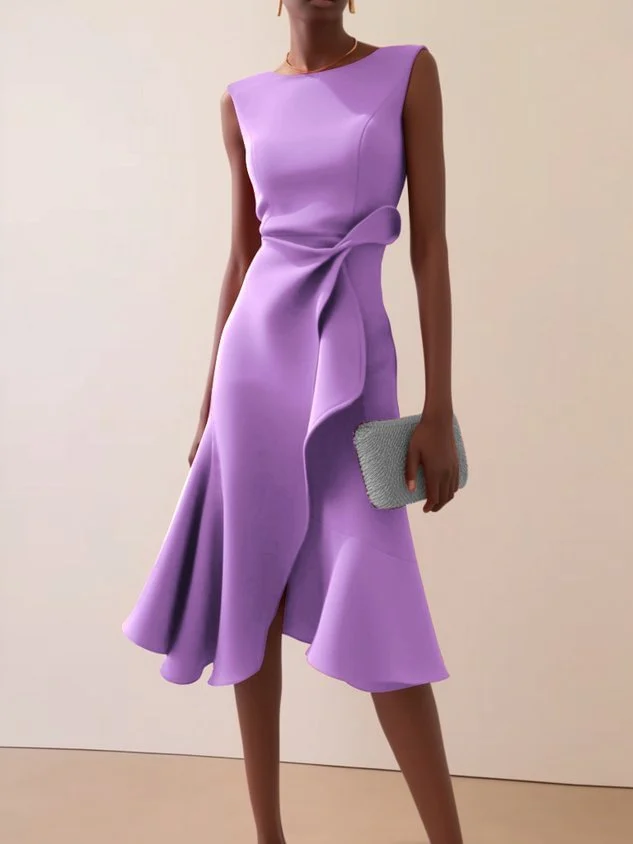 Summer Women's New Sleeveless Solid Color Fashion Versatile Temperament Round Neck Dress — image 10