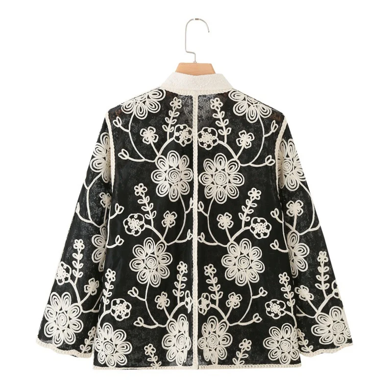 Sun-protective Crocheted Hollow-out Long-sleeve Shirt Top — image 3