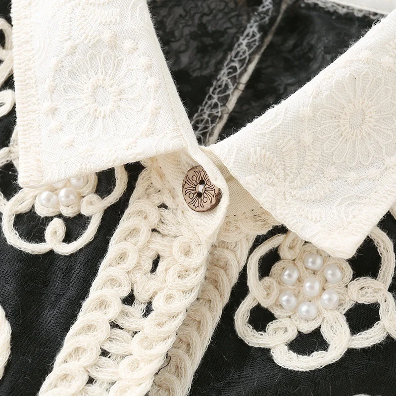 Sun-protective Crocheted Hollow-out Long-sleeve Shirt Top — image 2