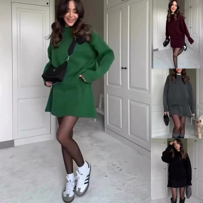 Sweater Skirt Sets For Women 2 Pieces Knit Casual Versatile Long Sleeve Pullover… — image 4
