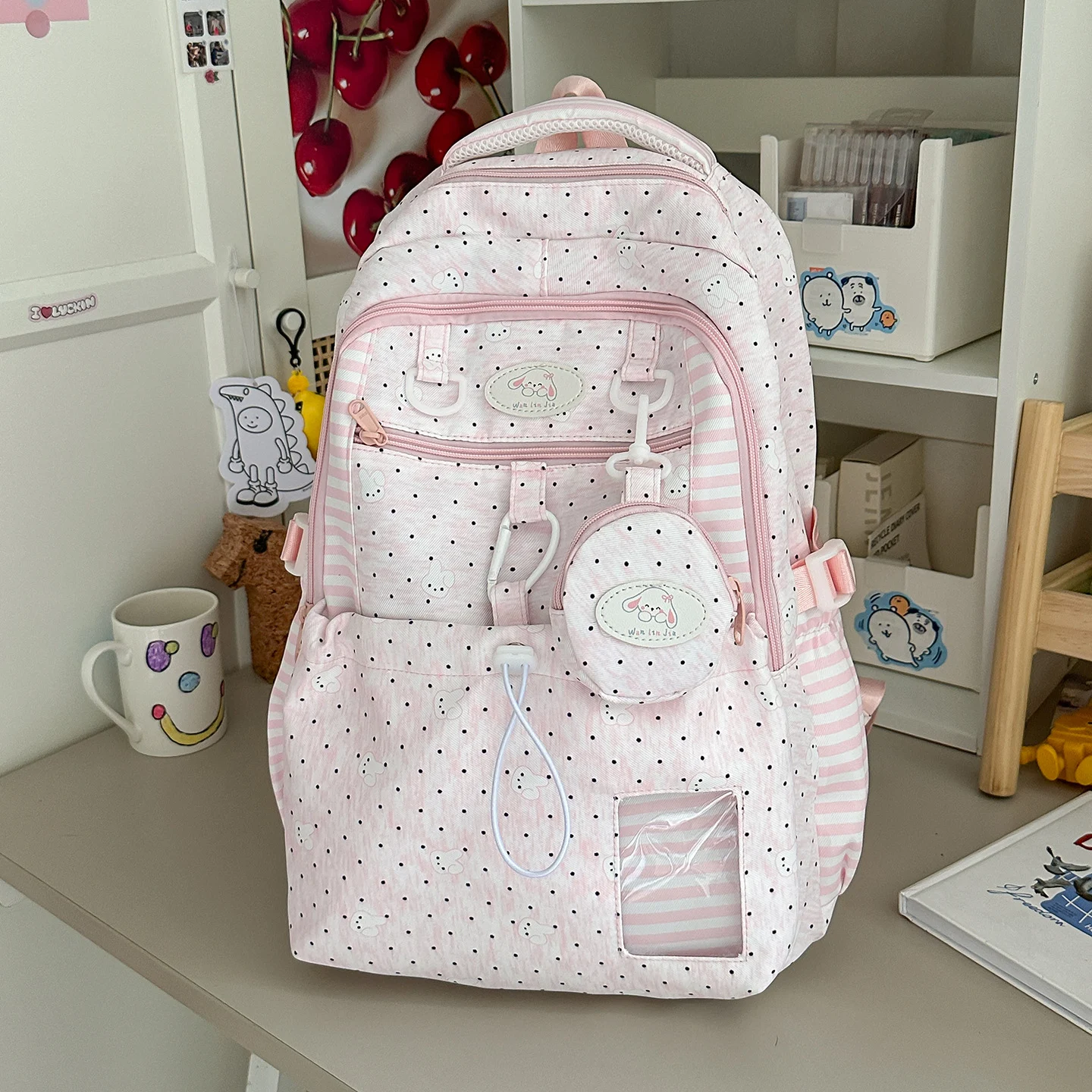 Sweet Pink And White Polka-dot Style Girls Backpack — variant image