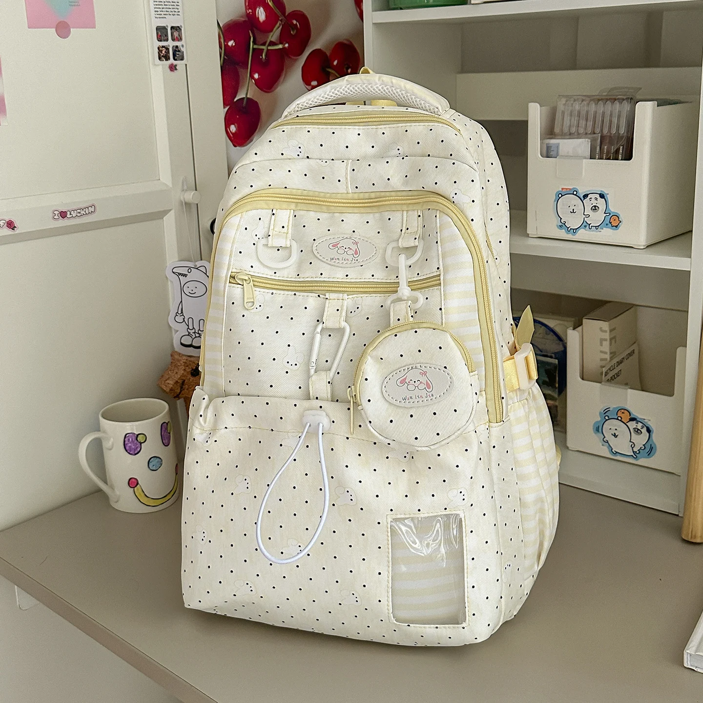 Sweet Pink And White Polka-dot Style Girls Backpack — image 4