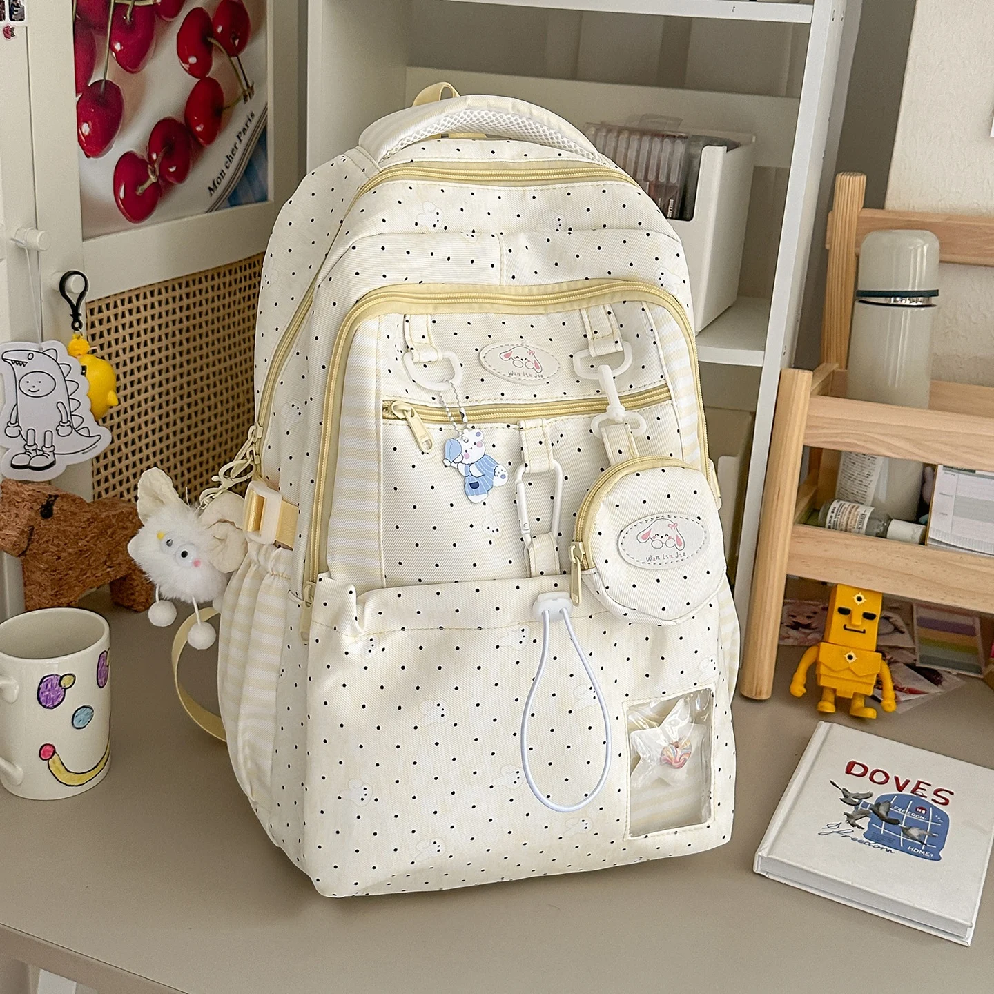 Sweet Pink And White Polka-dot Style Girls Backpack — variant image