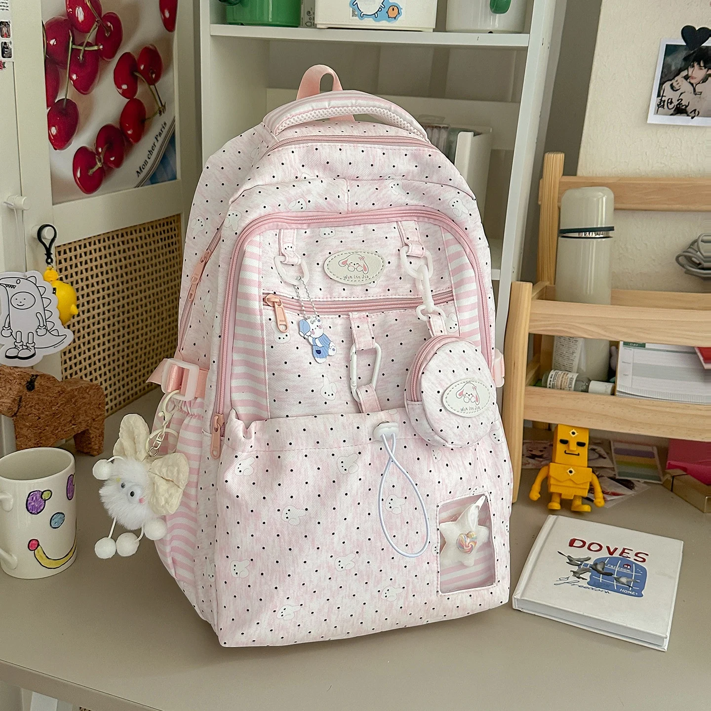 Sweet Pink And White Polka-dot Style Girls Backpack — image 3