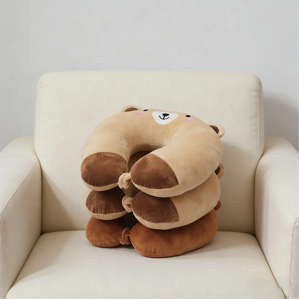 Teddy Bear Cartoon Travel Neck Pillow, Soft Plush U Shape Support Pillow With Snap Button, — image 3