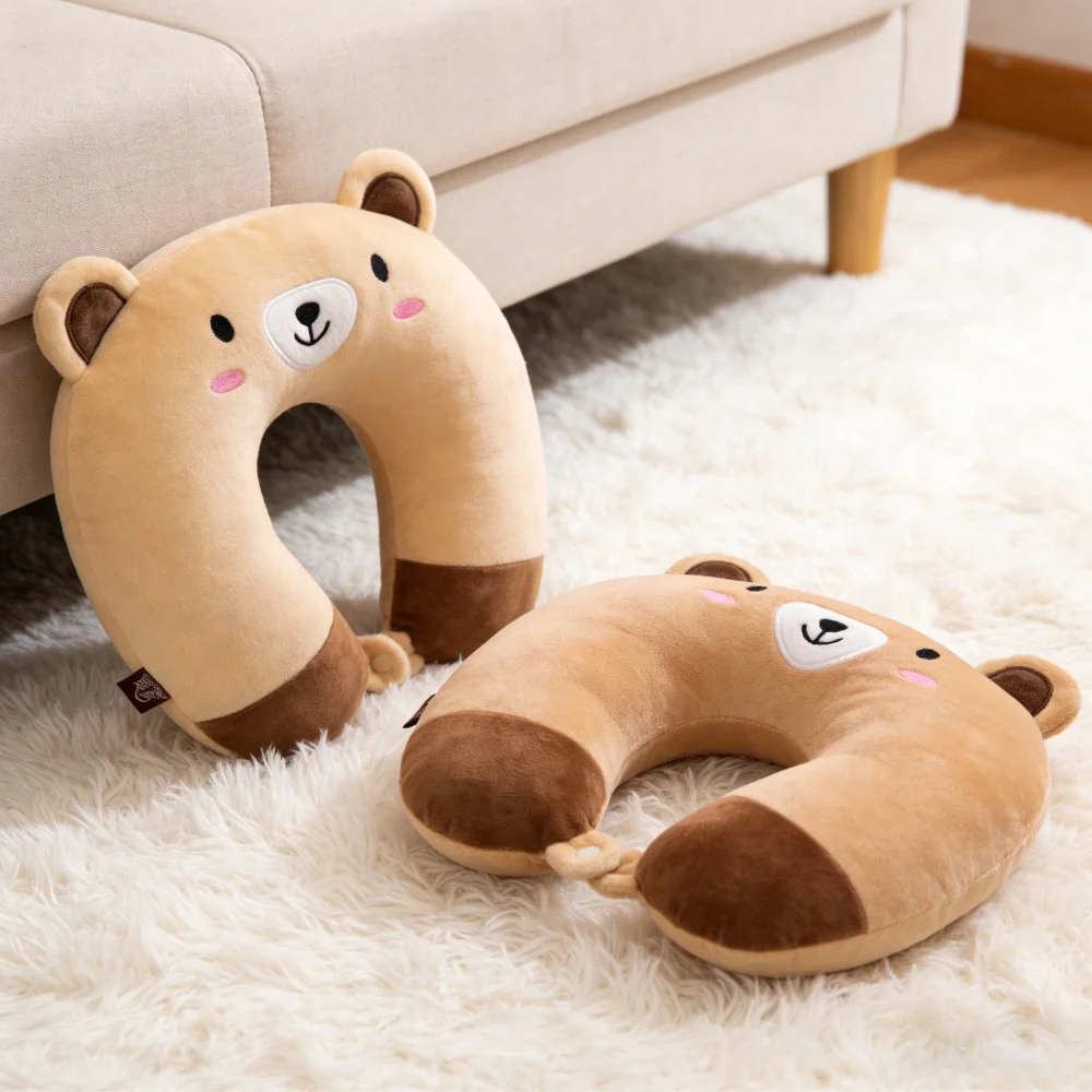 Teddy Bear Cartoon Travel Neck Pillow, Soft Plush U Shape Support Pillow With Snap Button, — image 2