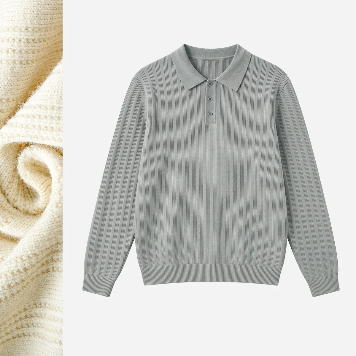 Textured Mens Sweater Polo Shirt Old-money Style Relaxed Fit — image 4