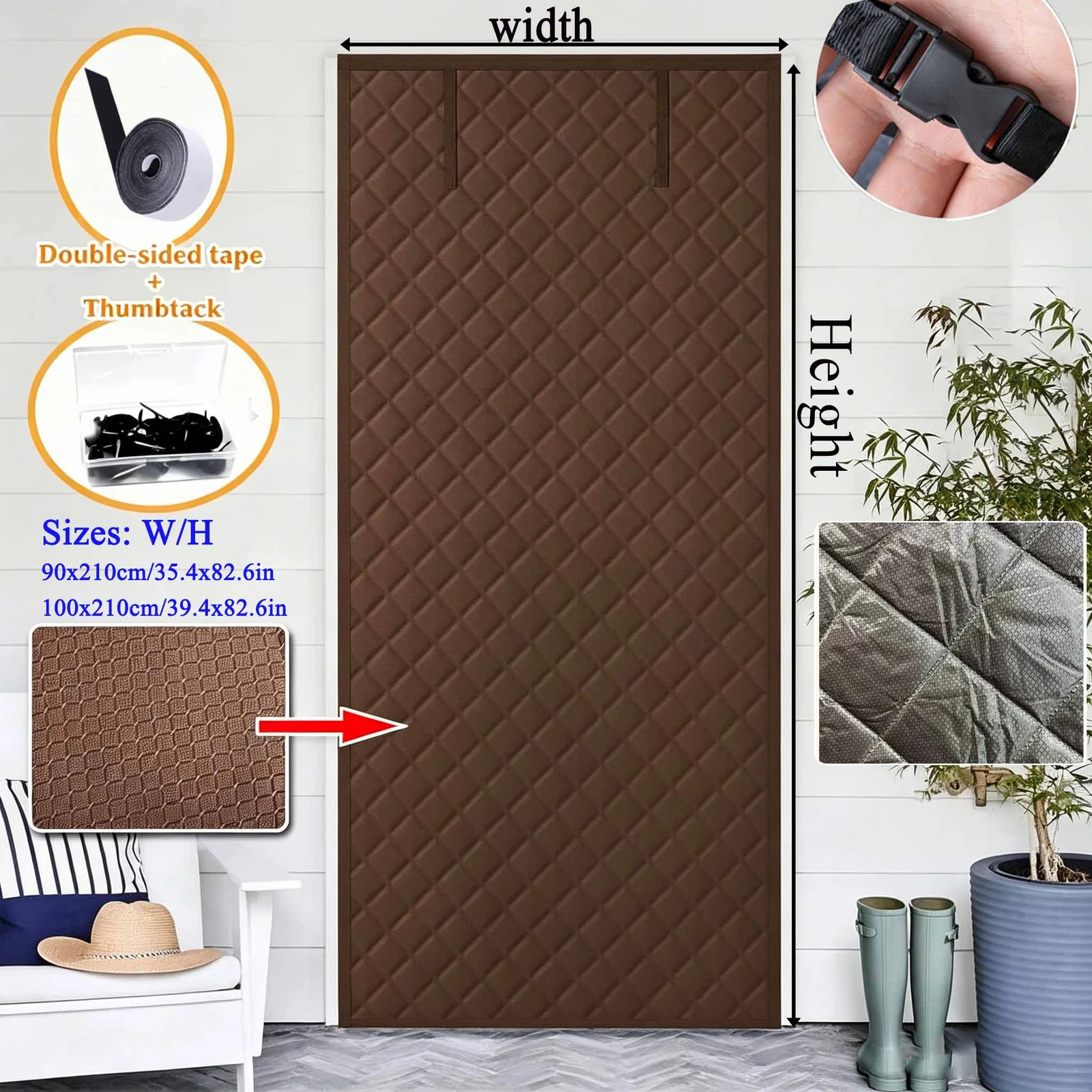 Thick Diamond Quilted Thermal Insulated Door Curtain, Windproof Cold Block Drape With… — variant image