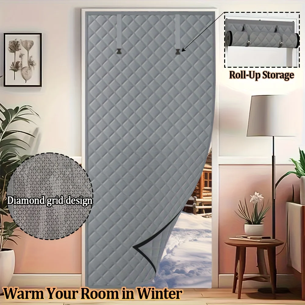 Thick Diamond Quilted Thermal Insulated Door Curtain, Windproof Cold Block Drape With… — image 4