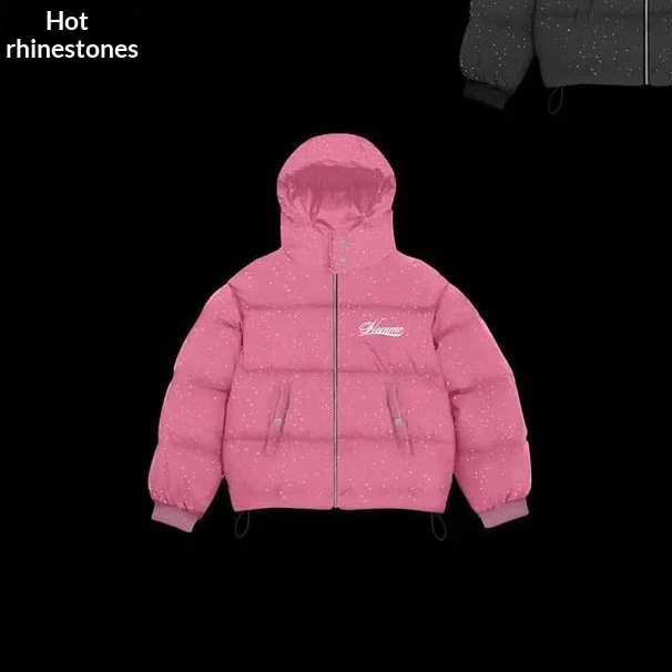 Thickened Cotton Coat With Zipper And Heat-transfer Rhinestones — image 4