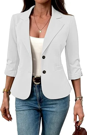 Three-quarter-sleeve Solid-color Cardigan Blazer — image 3