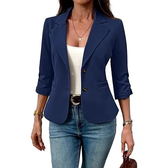 Three-quarter-sleeve Solid-color Cardigan Blazer — image 4