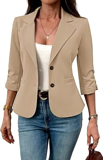 Three-quarter-sleeve Solid-color Cardigan Blazer — image 6