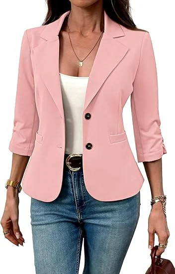 Three-quarter-sleeve Solid-color Cardigan Blazer — image 9