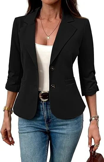 Three-quarter-sleeve Solid-color Cardigan Blazer — image 5