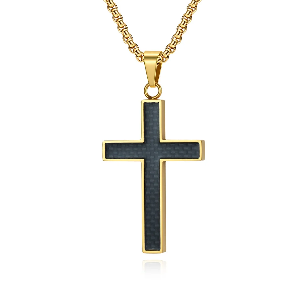Titanium Steel Cross Necklace With Carbon Fiber Inlay Mens — image 2