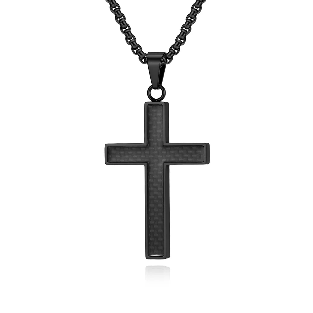 Titanium Steel Cross Necklace With Carbon Fiber Inlay Mens — image 6