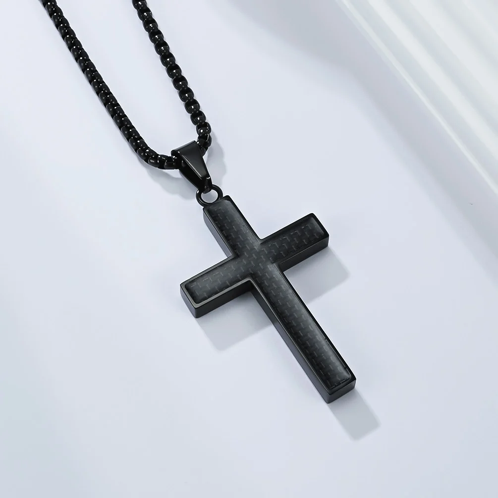 Titanium Steel Cross Necklace With Carbon Fiber Inlay Mens — image 5