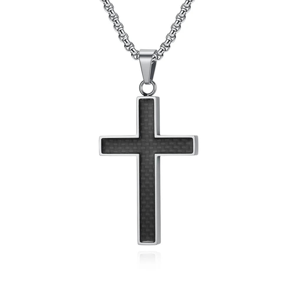 Titanium Steel Cross Necklace With Carbon Fiber Inlay Mens — image 3