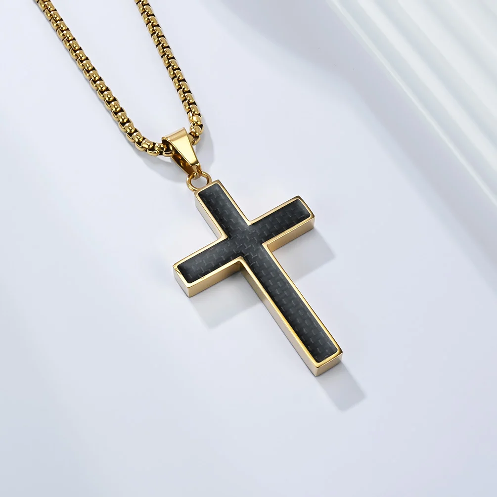 Titanium Steel Cross Necklace With Carbon Fiber Inlay Mens — image 4