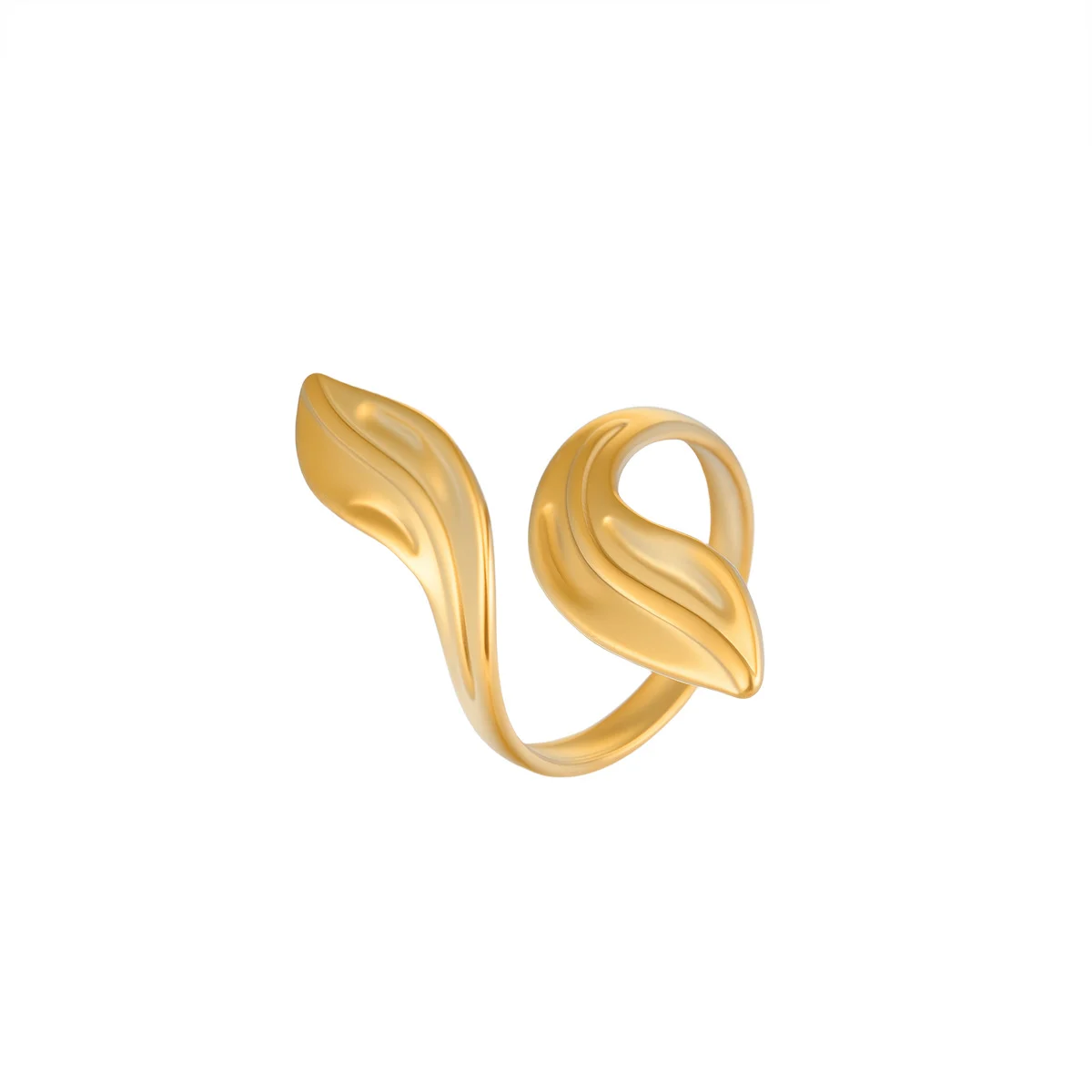 Titanium Steel Irregular Geometric Leaf Open Ring For Women, Vacuum Plating Cool Style… — image 3