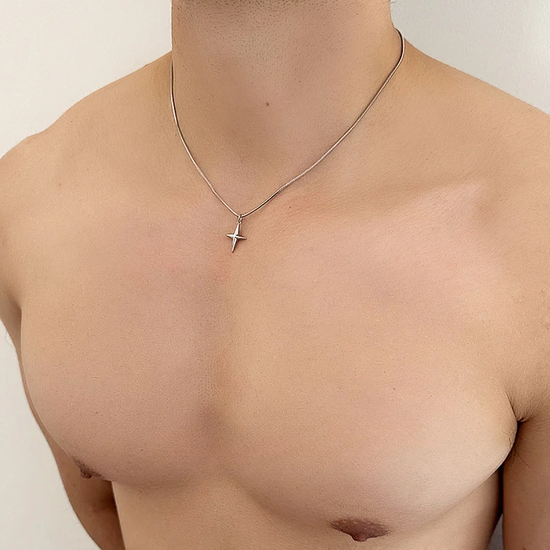 Titanium Steel Necklace With A Cross And Star Pendantniche Design — image 2