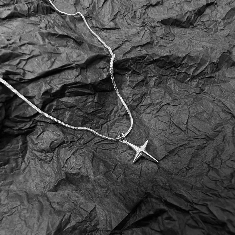 Titanium Steel Necklace With A Cross And Star Pendantniche Design — image 4