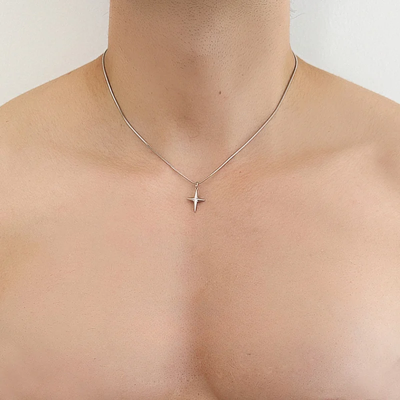 Titanium Steel Necklace With A Cross And Star Pendantniche Design — image 3