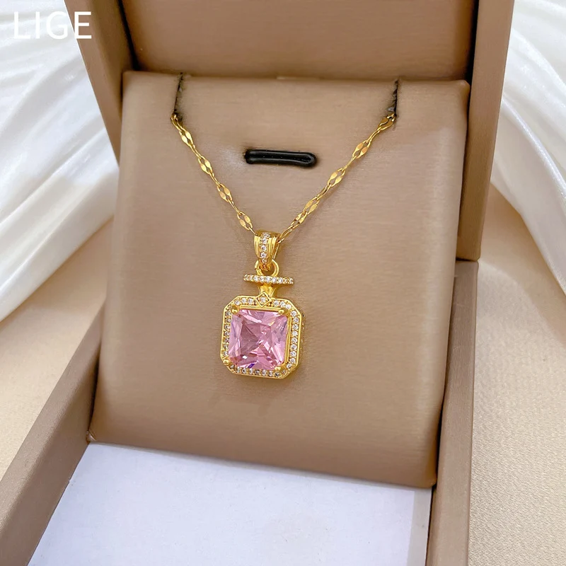 Titanium Steel Perfume Bottle Full Diamond Necklace Light Luxury Style Fashion… — image 6