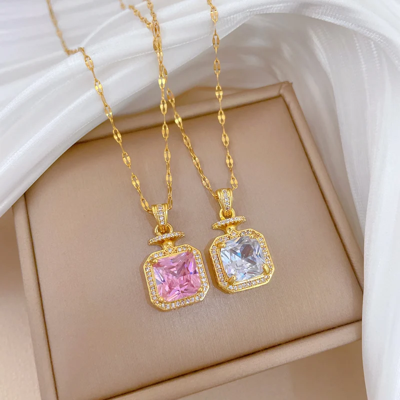 Titanium Steel Perfume Bottle Full Diamond Necklace Light Luxury Style Fashion… — image 5