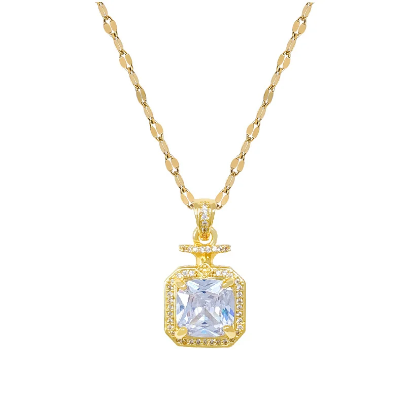 Titanium Steel Perfume Bottle Full Diamond Necklace Light Luxury Style Fashion… — image 3