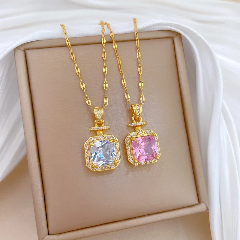 Titanium Steel Perfume Bottle Full Diamond Necklace Light Luxury Style Fashion… — image 2