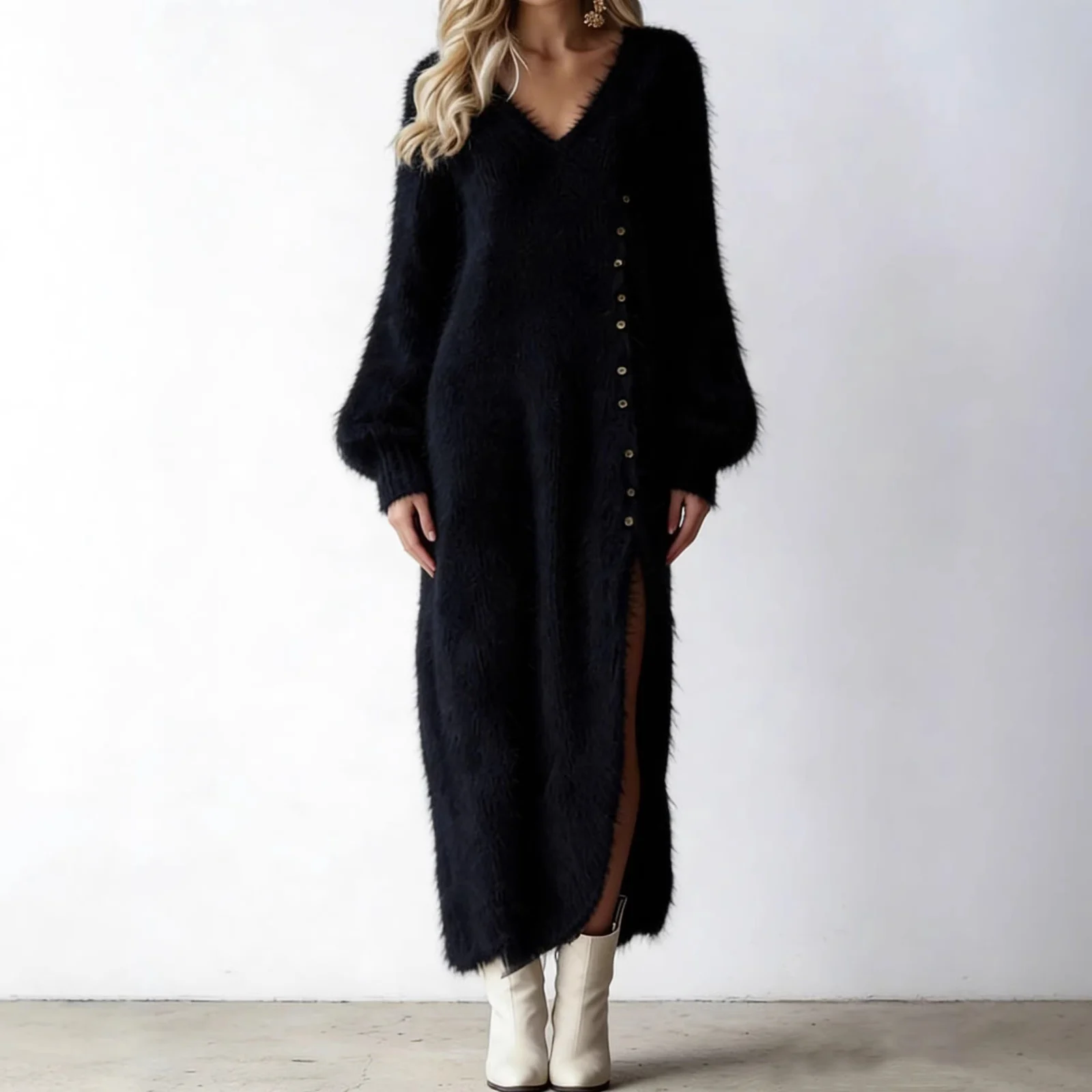 Tk Independent Website Autumn And Winter V-neck Loose Slit Dress Elegant Plus-size… — image 5