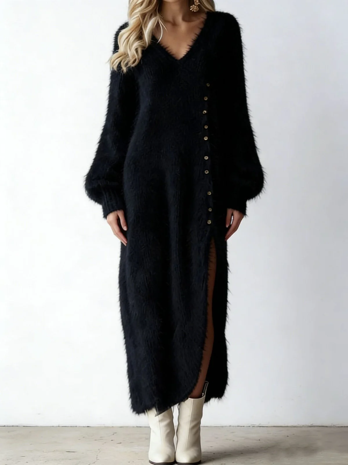 Tk Independent Website Autumn And Winter V-neck Loose Slit Dress Elegant Plus-size… — image 3