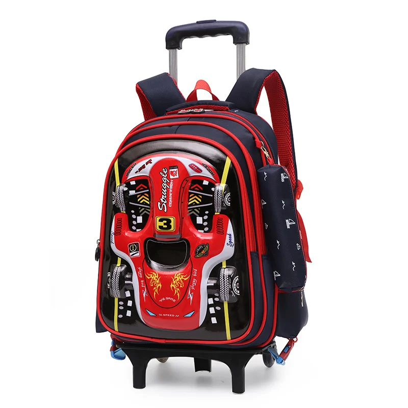Trolley Primary School Waterproof 3D Car Detachable Burden Reduction Children Backpack — image 3