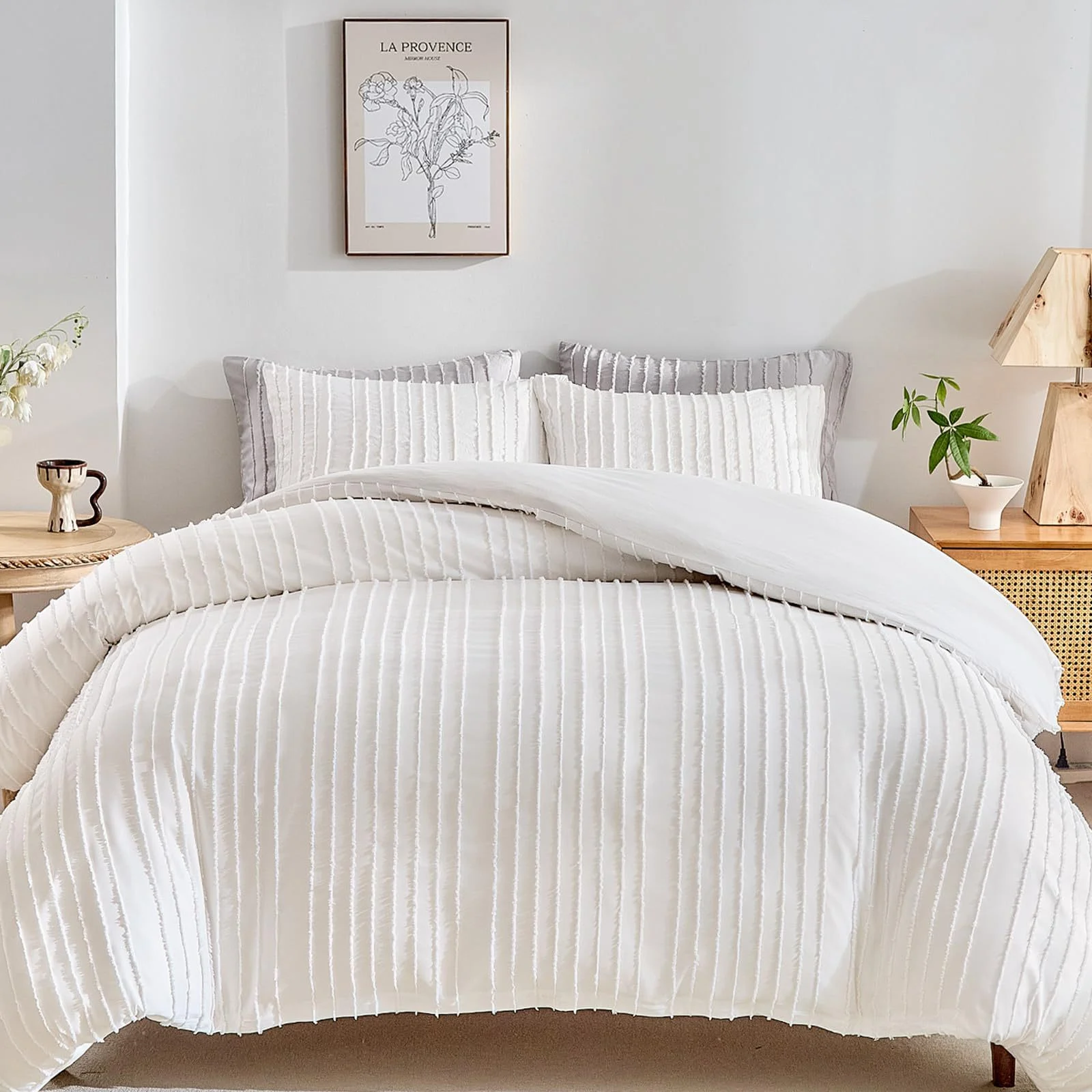 Tufted Fleece Quilted White Striped Duvet Cover Home Textile Bedding Three-piece Set — image 1