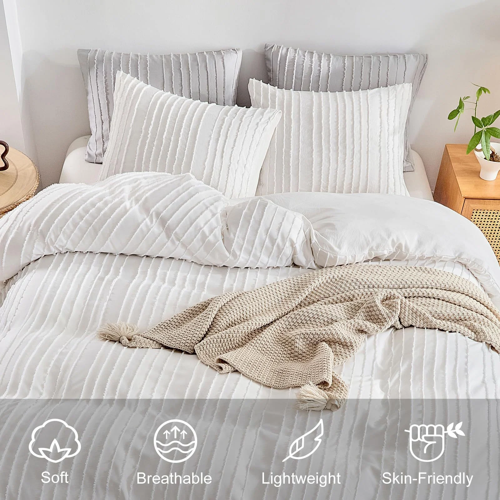 Tufted Fleece Quilted White Striped Duvet Cover Home Textile Bedding Three-piece Set — image 6