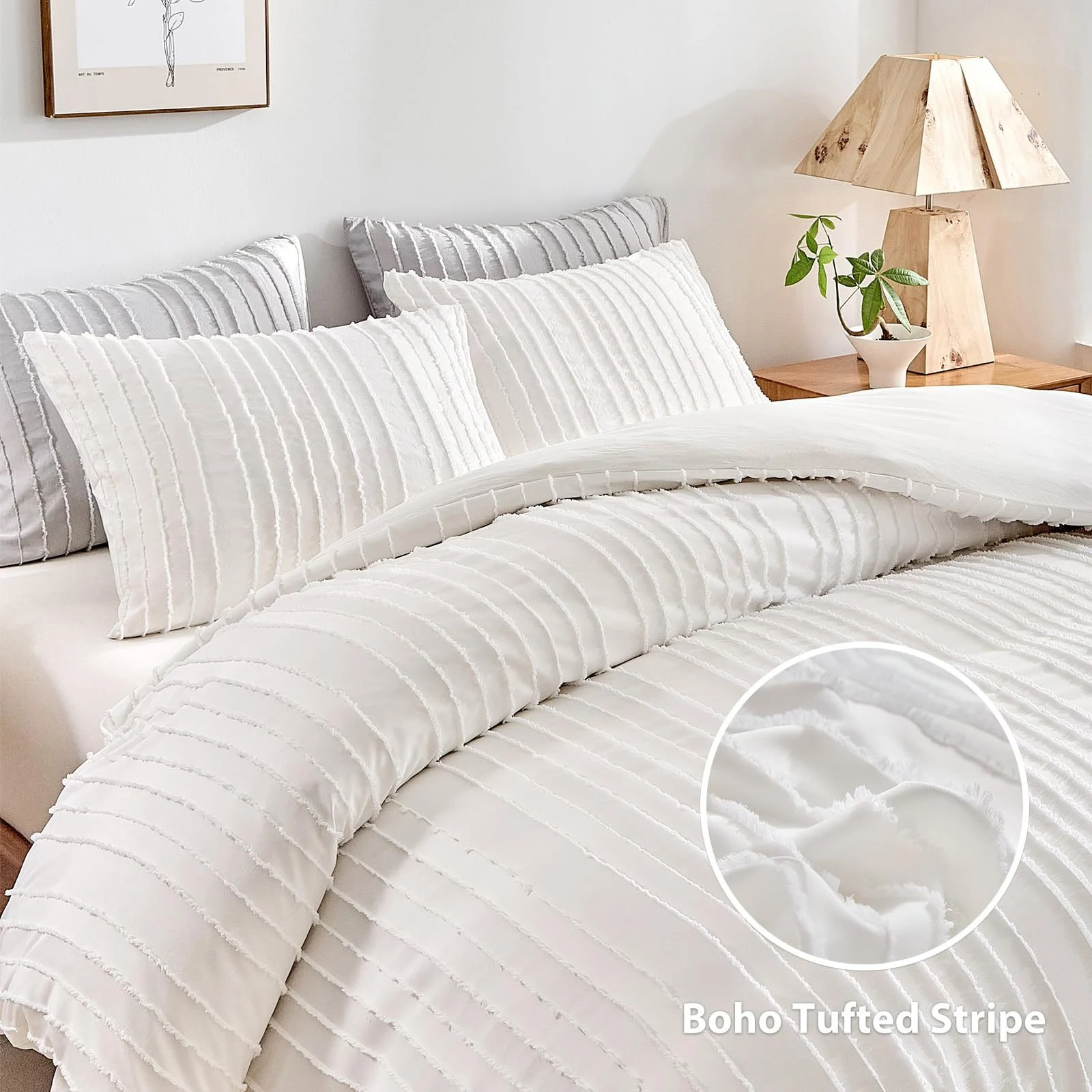 Tufted Fleece Quilted White Striped Duvet Cover Home Textile Bedding Three-piece Set — image 2