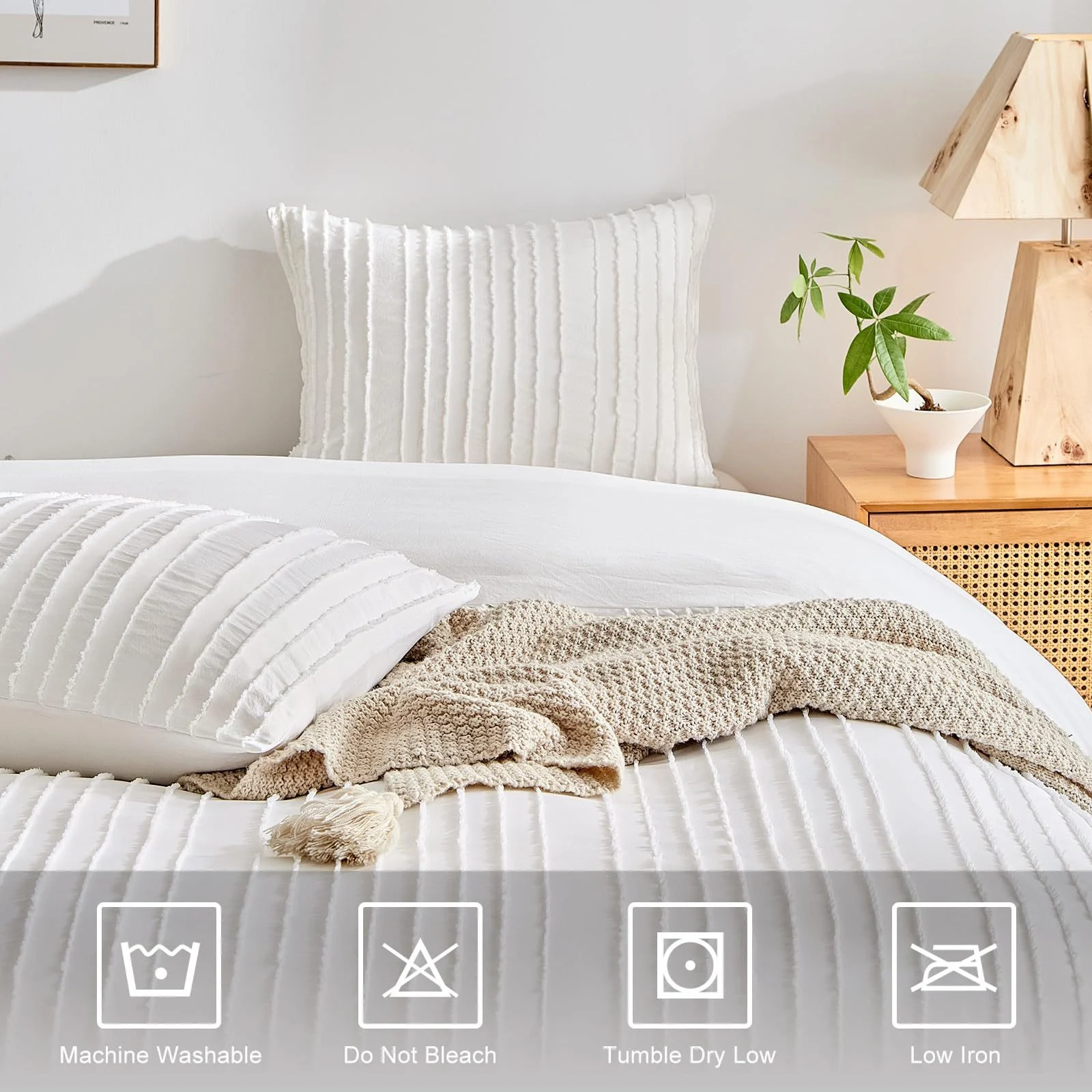 Tufted Fleece Quilted White Striped Duvet Cover Home Textile Bedding Three-piece Set — image 4