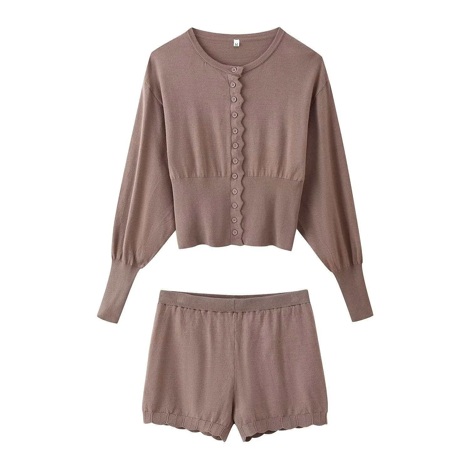 Two-color Knitted Slim-fit Top And Shorts Set — image 2